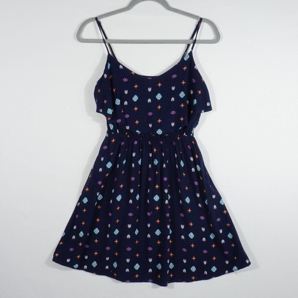 COTTON ON Navy Blue Sleeveless Tank Floral Ruffle Dress Womens Size Small